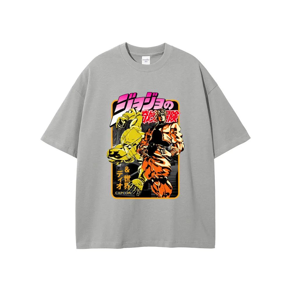 Summer men's Japanese anime JoJo's Bizarre Adventure pattern printed casual 100% cotton short-sleeved T-shirt retro clothing