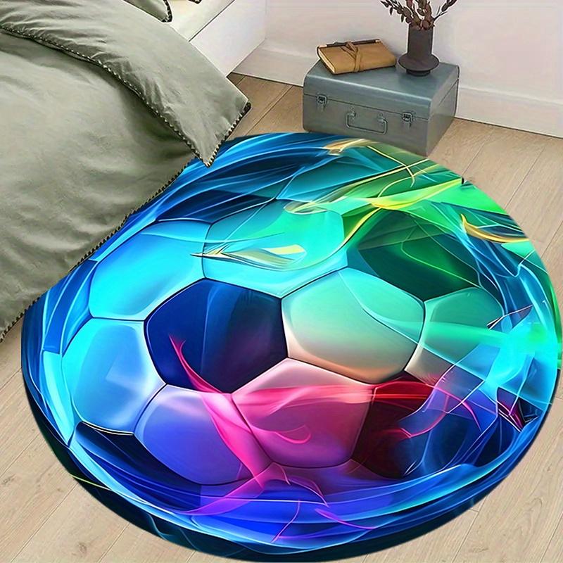 A High-End Soccer Pattern Round Mat - Non-Slip Machine Washable Floor Mat, Suitable for Living Room, Bedroom, Office Decoration, Washable Floor Mat