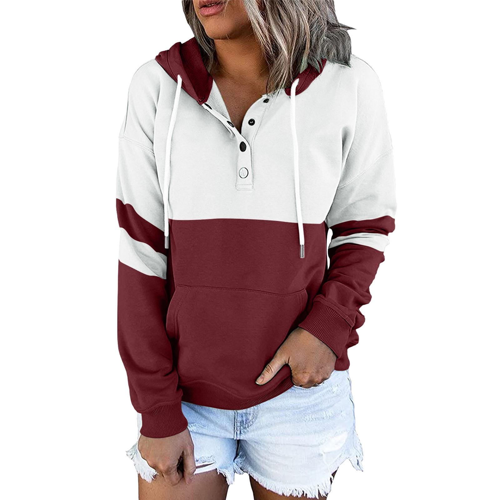 

Women s Pullover Hoodies Tops Casual Button Down Long Sleeve Pocket Sweatshirts S красный