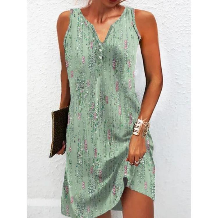 

Women s Casual Floral Print Sleeveless Midi Dress Notched Neck Clothing 3XL светло-зеленый