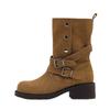 Sheepskin Version~ Stacking Boots New Versatile Thick-soled Heightening Autumn Maillard Short Boots Thick Heel Belt Buckle Martin Boots