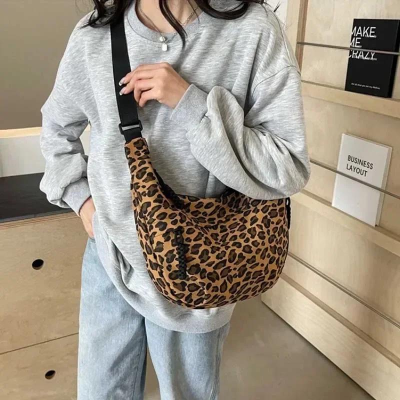 Leopard Print Crossbody Bags for Women Corduroy Casual Shoulder Tote Bags Ladies Sac A Main Femme Designer Luxury Handbags