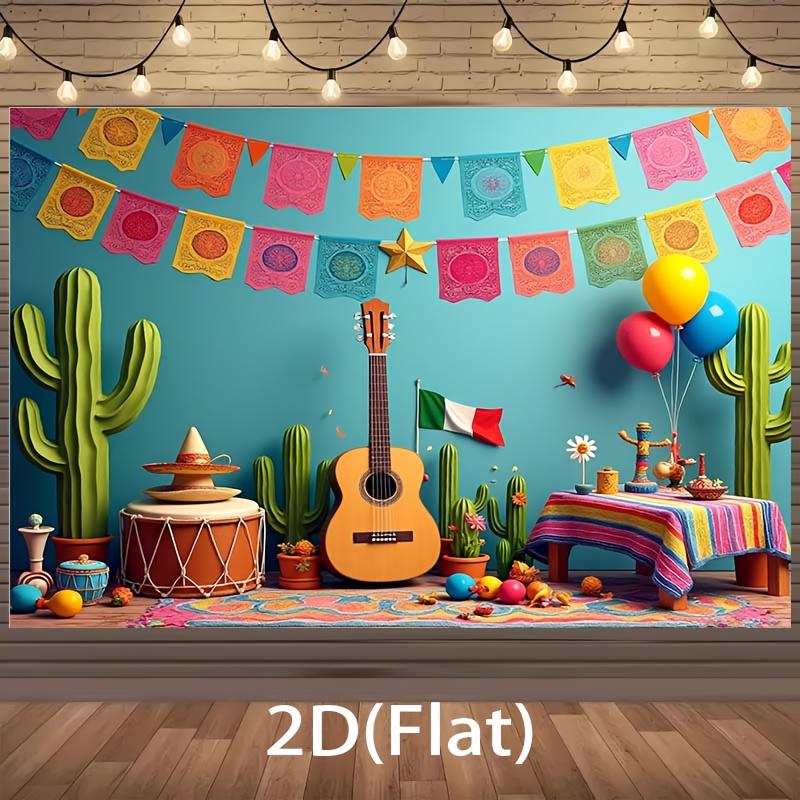 Bannière de fête festival mexicain 2D - Facile à accrocher - Décoration de fond d'anniversaire mexicain