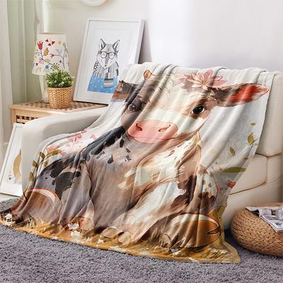 Cattle Print Flannel Blanket, High Quality Comfortable for All Seasons, Home Decor, Warmth and Comfort, Perfect for Christmas Gifts