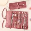 Organisateur de bijoux en velours élégant, rouleau, sac de voyage zippé, étui de transport pour plusieurs colliers, bagues, boucles d'oreilles, rangement, tiroir de bureau