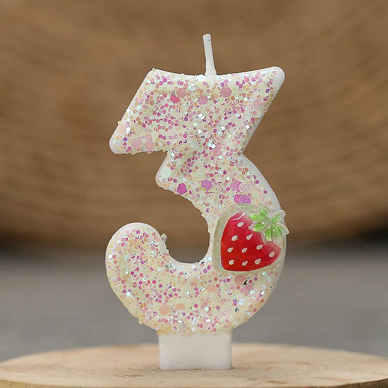 

1PC Fluorescent Yellow Strawberry Number Candles 0-9 Premium Birthday Atmosphere Kit Eco-Friendly Party Supplies Candle 7.5x4cm
