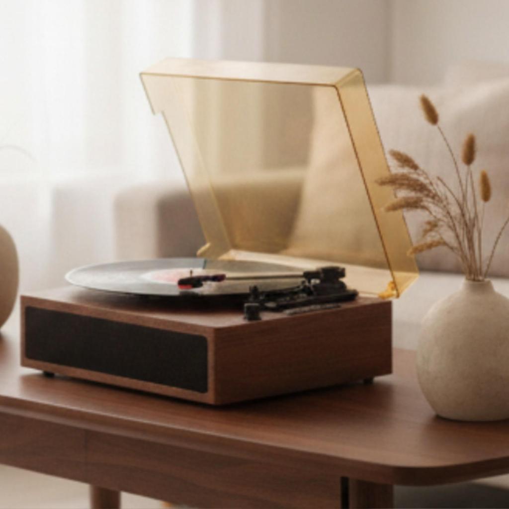 Stereo Nostalgic Turntable Records Player WoodenGrain Finish, Retro Player, for Living Room