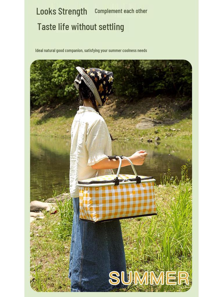 Tragbarer Faltbarer Isolierter Picknickkorb mit Kühlakku für Outdoor-Camping und Frischhaltung