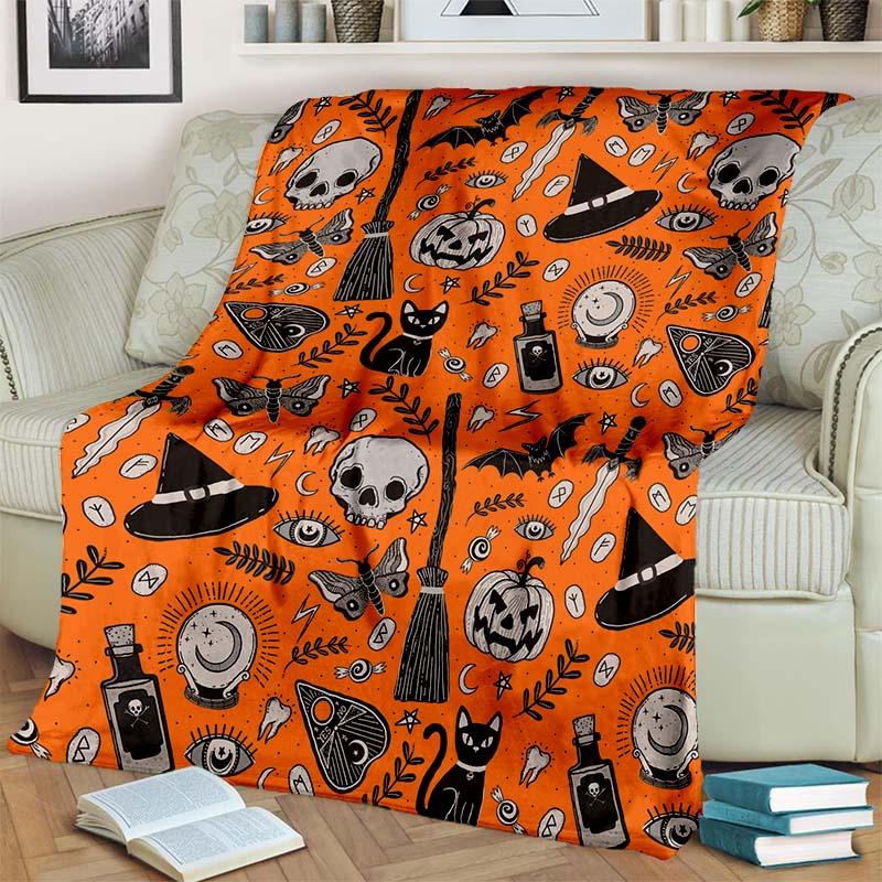 Halloween Pumpkin Ghost Print Flannel Blanket Cozy Warm Throw Bedroom Sofa Present Indoor Home Holiday Lounge Bedding Decor