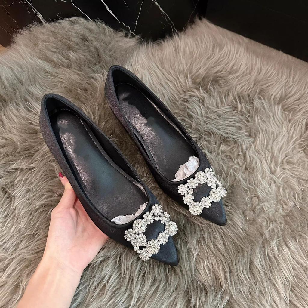 Rhinestone 5cm inner height increase single shoes femininity women's shoes pointed high heels new French wedding shoes shallow mouth shoes