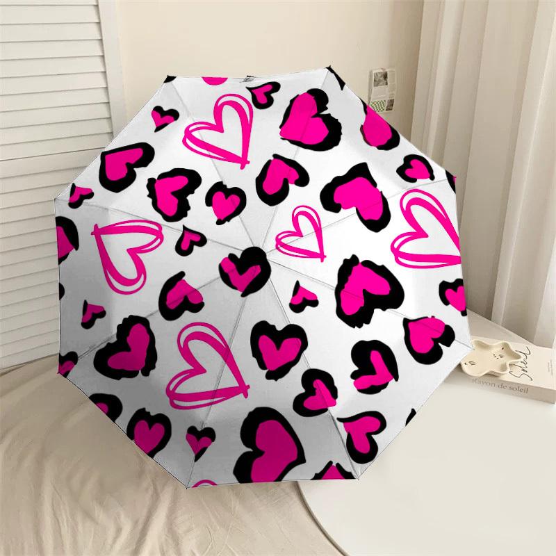 

1PC Heart Pattern Umbrella-8-Rib Reinforced Portable Folding Travel Suitable for All Seasons Outdoor Daily Use-G362