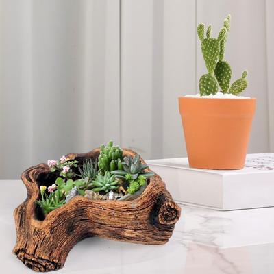 Yousheng Tree Stump Flowerpot Cement Decorative Planter Desktop Small Rustic Planter for Succulents Cactus Windowsill Shelf Decor
