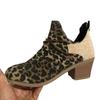 Round head high heel short boots women's autumn and winter leopard print thick heel pleated large size Martin boots rear zipper and bare boots