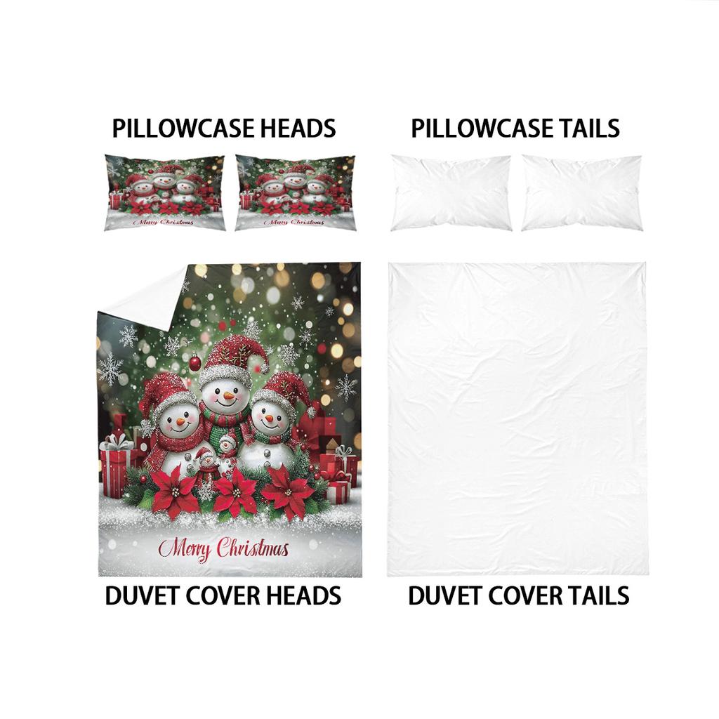 3pcs Christmas Snowman Print Coreless Duvet Set, Multi Size Bedroom Dormitory Holiday Bedding Decoration, Machine Washable