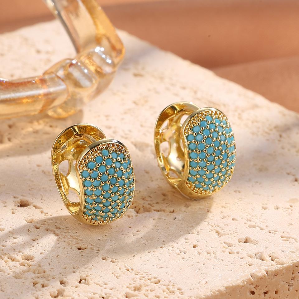 ZAKOL New Niche Chunky Turquoise Square Hoop Earrings for Women Shiny Zirconia Ear Buckle Luxury Party Wedding Zircon