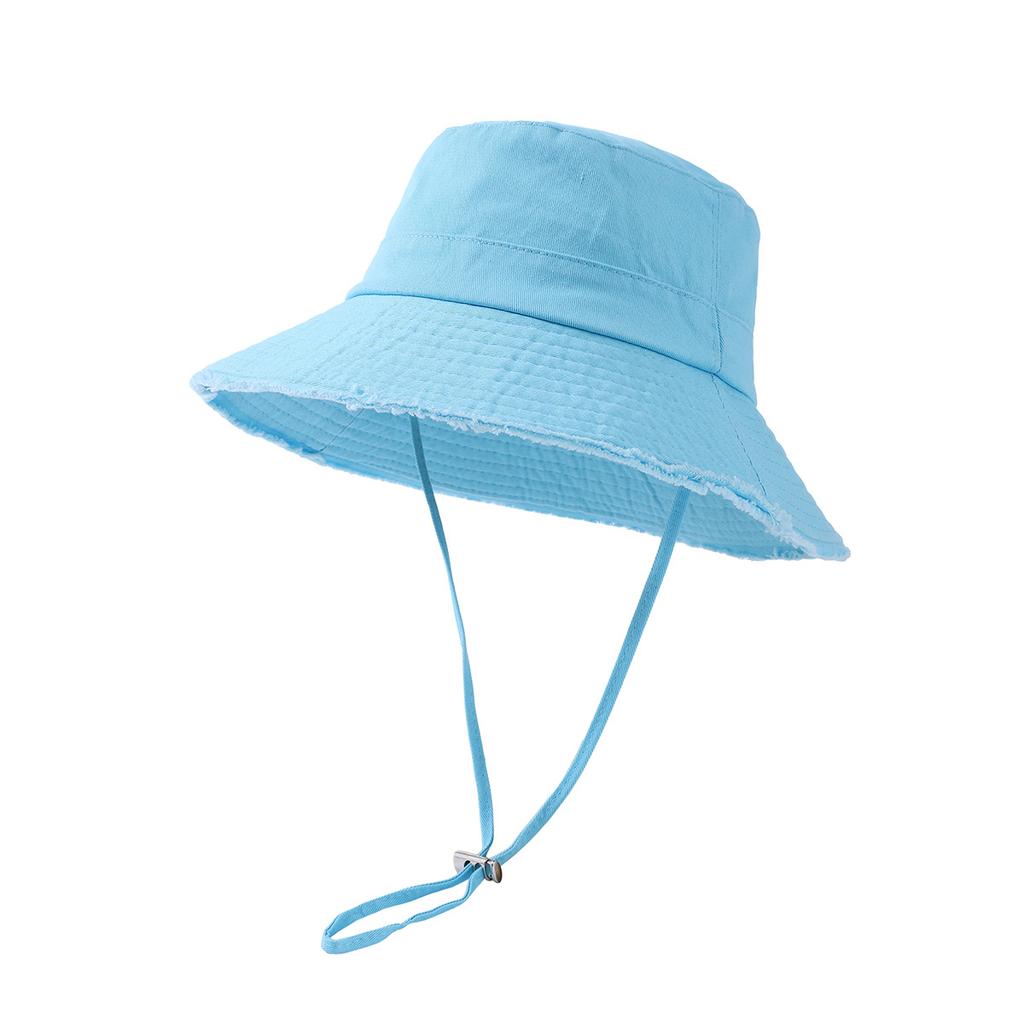 Custom Printed Logo Cotton Outdoor Sunscreen Fisherman Hat Men'S And Women'S Fashion All Matching Solid Color Raw Edge Visor