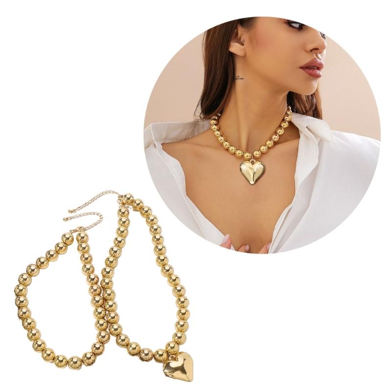 Set of 2 Heart Bead Necklace Stylish Charm Necklace Versatiles Beads Jewelry Adjustable Length Necklace for Daily Party