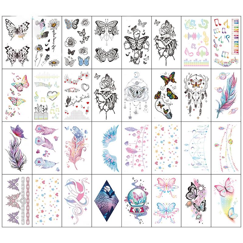 Butterfly Nightglow ajutise tätoveeringuga naiste kehakunstiga maalimise käe tätoveeringu kleebis