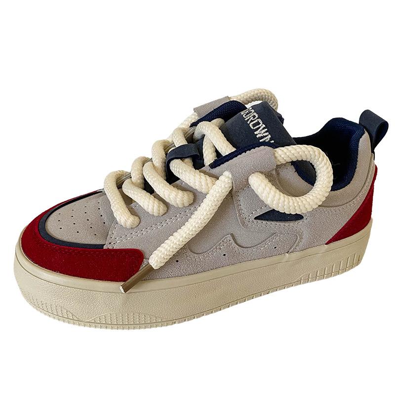 B-9106 horn platform bread shoes women's niche explosion original design board shoes leather surface ins tide white shoes