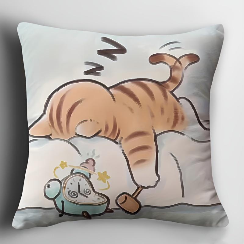 

Sleepy Cat Pillowcase - Soft Plush Gift, No Pillow Insert, Cute Cartoon Design for Kids Room Decor, Adorable Home Accessory 16x16Inch