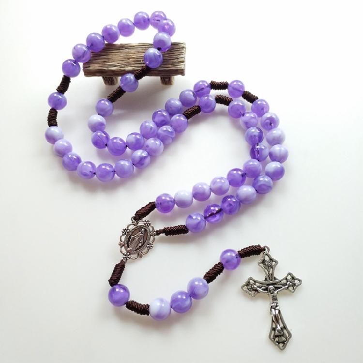Rustic Agate Catholic Rosary Necklace Church Bedroom Dormitory Decoration Gift