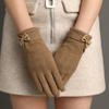 Suede Mittens Plus Velvet Bow  Gloves Winter Gloves Full Finger Gloves Female Gloves