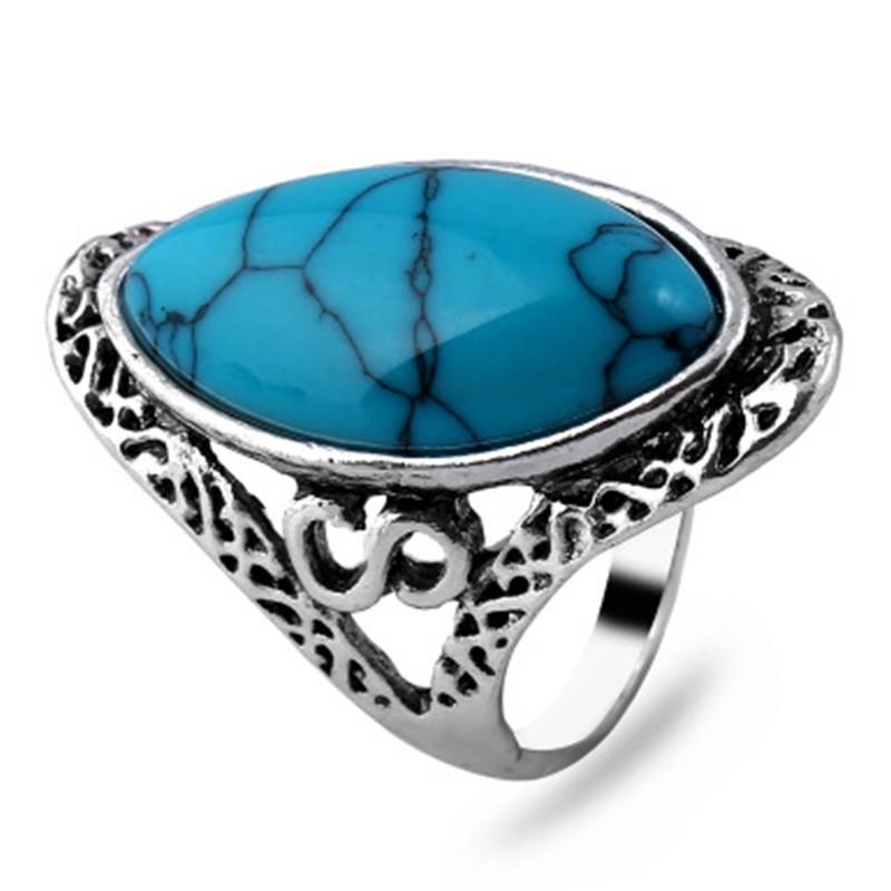 Ofertas Vintage Bohemian Style 6 Colors Oval Stone Finger Rings Zircon for Women Engagement Wedding Bridal Size 6 -11