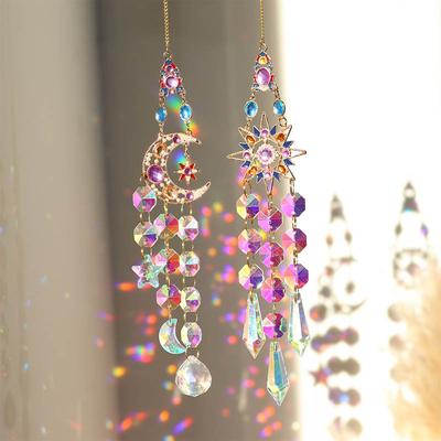 Moon Sun Colored Diamond Sun Catcher Stained Glass Wind Chimes Wall Hangings Ornaments Home Decorations Window Decor Gifts