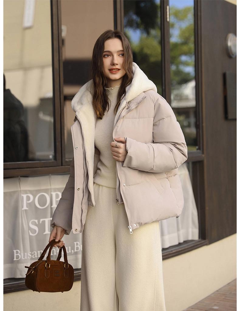 Imitation Mink Velvet Fake Two-piece Hooded Stitching Short Puffer Jacket