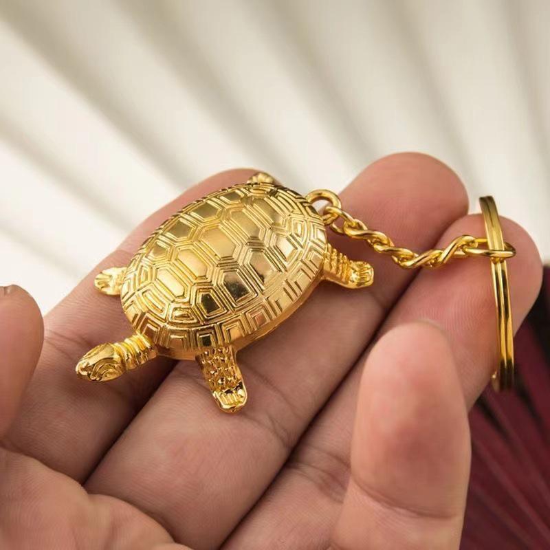 Money Turtle Keychain Lucky Alloy Keyring Wealth Attracting Golden Tortoise Key Chain Decorative Solid Color Metal Key Pendant