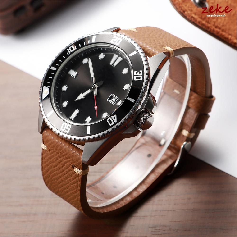 Premium Palm Genuine Leather Strap Black Grey Brown Criss Cross Stitch Cowhide Watch Bracelet for Seiko 18mm 19mm 20mm 22mm Band