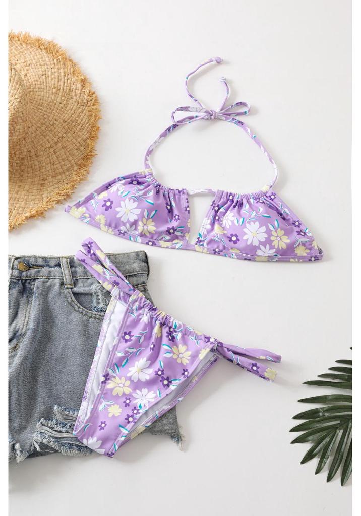 Women's Floral Print Push-Up Bikini with Tie-Up Straps and Padded Cups