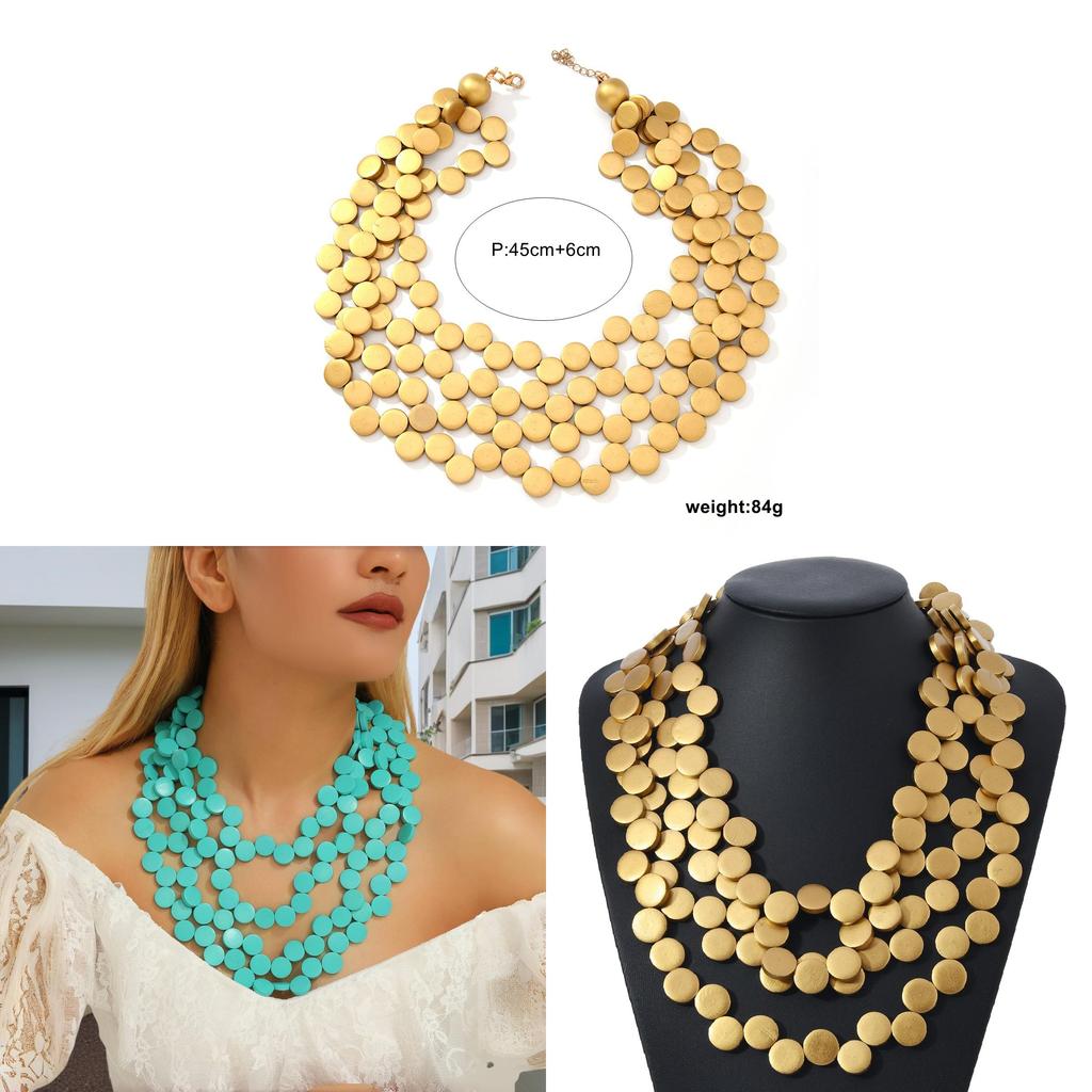 Collana multistrato bohémien geometrica con perline di legno per donna, stile spiaggia e vacanza