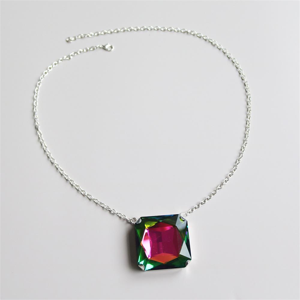 European And American Big Diamond Color Necklace Fashion Rhinestone Punk Style Square Geometric Necklace Necklace
