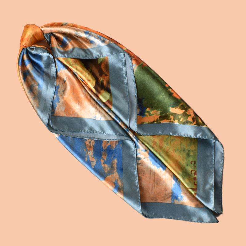 1PC Country Oil Painting Print Pattern Woven Scarf Large Fashionable Headscarf Travel Party Ladies Silk Scarf