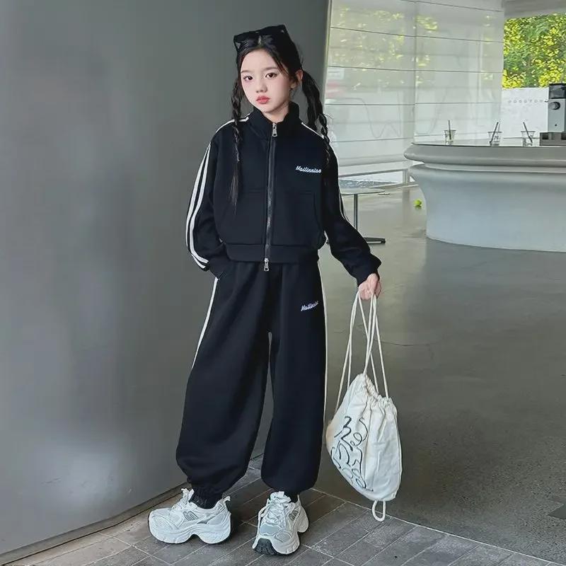 

Модный комплект из двух частей: кардиган и джоггеры для девочек на весну и осень 120cm чёрный