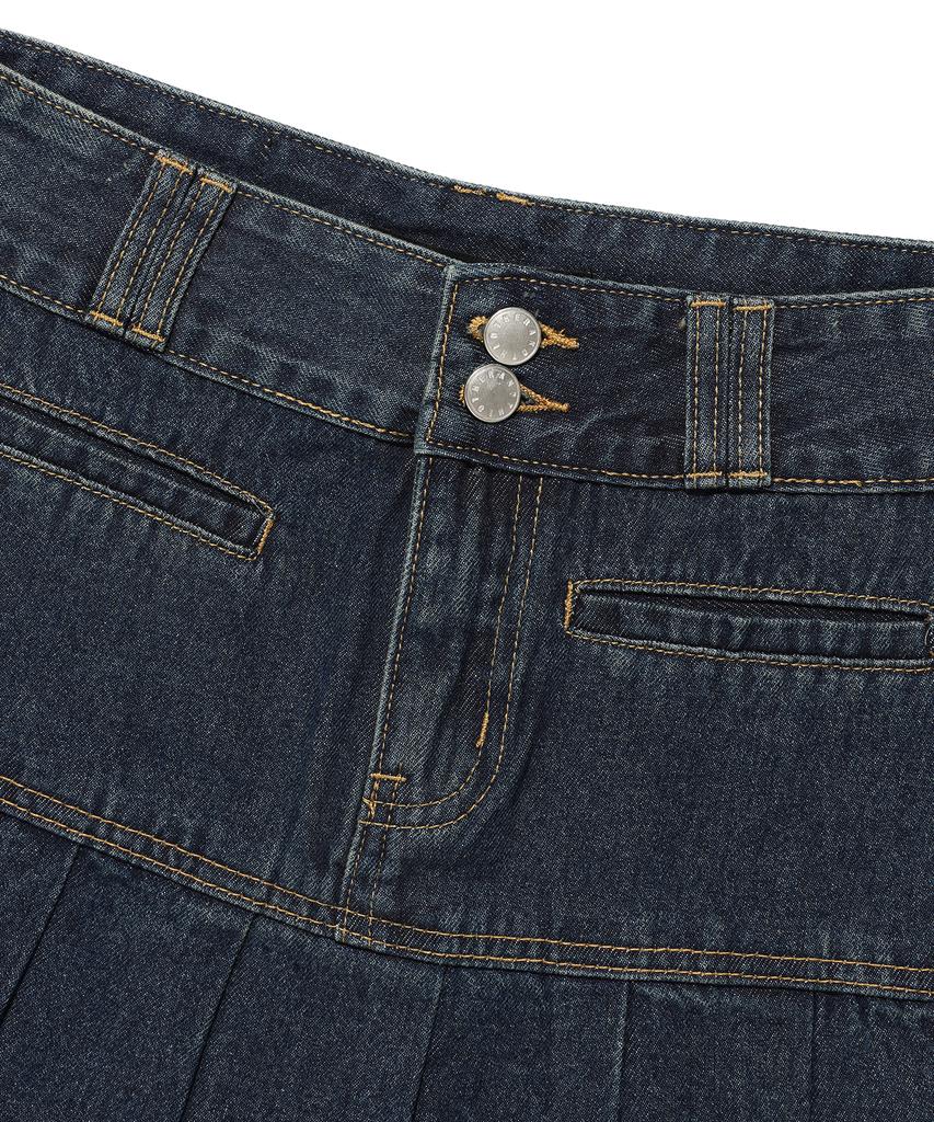 ANDTHEOTHER Pleated Denim Mini Skirt Blue