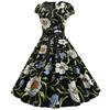 GMXIA Vintage Women's Dress with Half Open Collar Sleeve Full Print Skirt with Black Ribbon