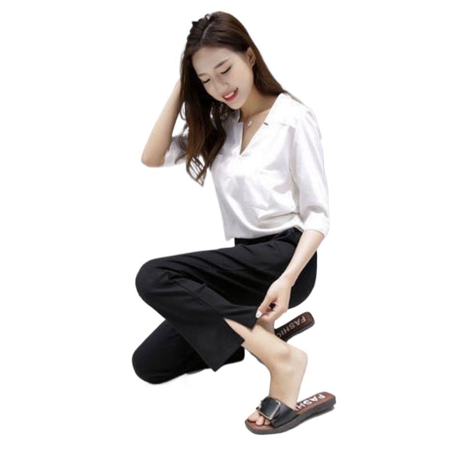 Slim-Fit Side-Split Cropped Suit Pants with Elastic Waistband for Women - 2026 Spring/Autumn