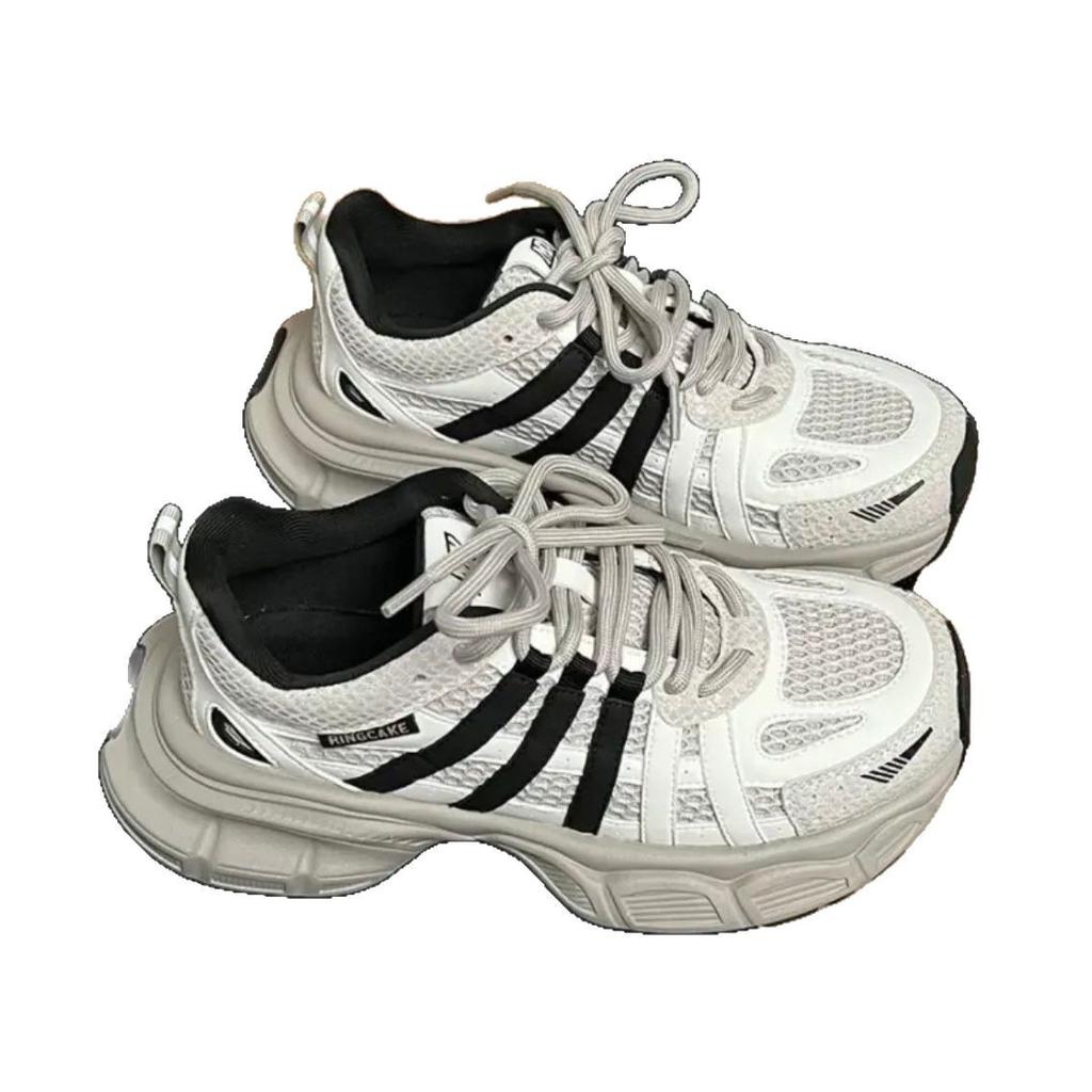 Popular 2025 Spring Thick-soled Heightening Dad Shoes Women's Single Color Matching Lace-up Versatile Sports and Leisure Shoes Tide
