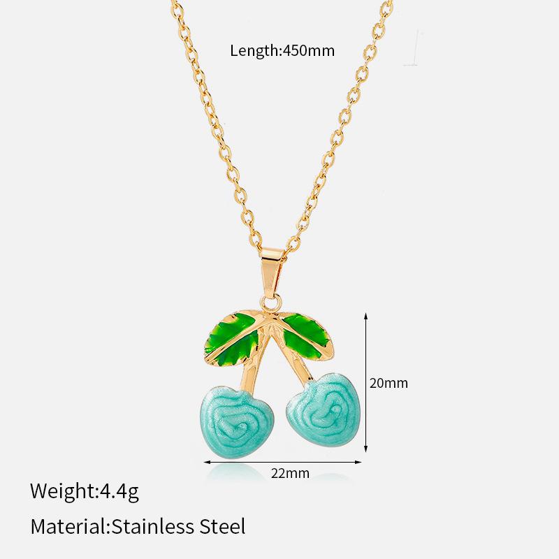 Dopamine oil dripping cherry titanium steel earrings light luxury high-end design niche exquisite versatile jewelry necklace