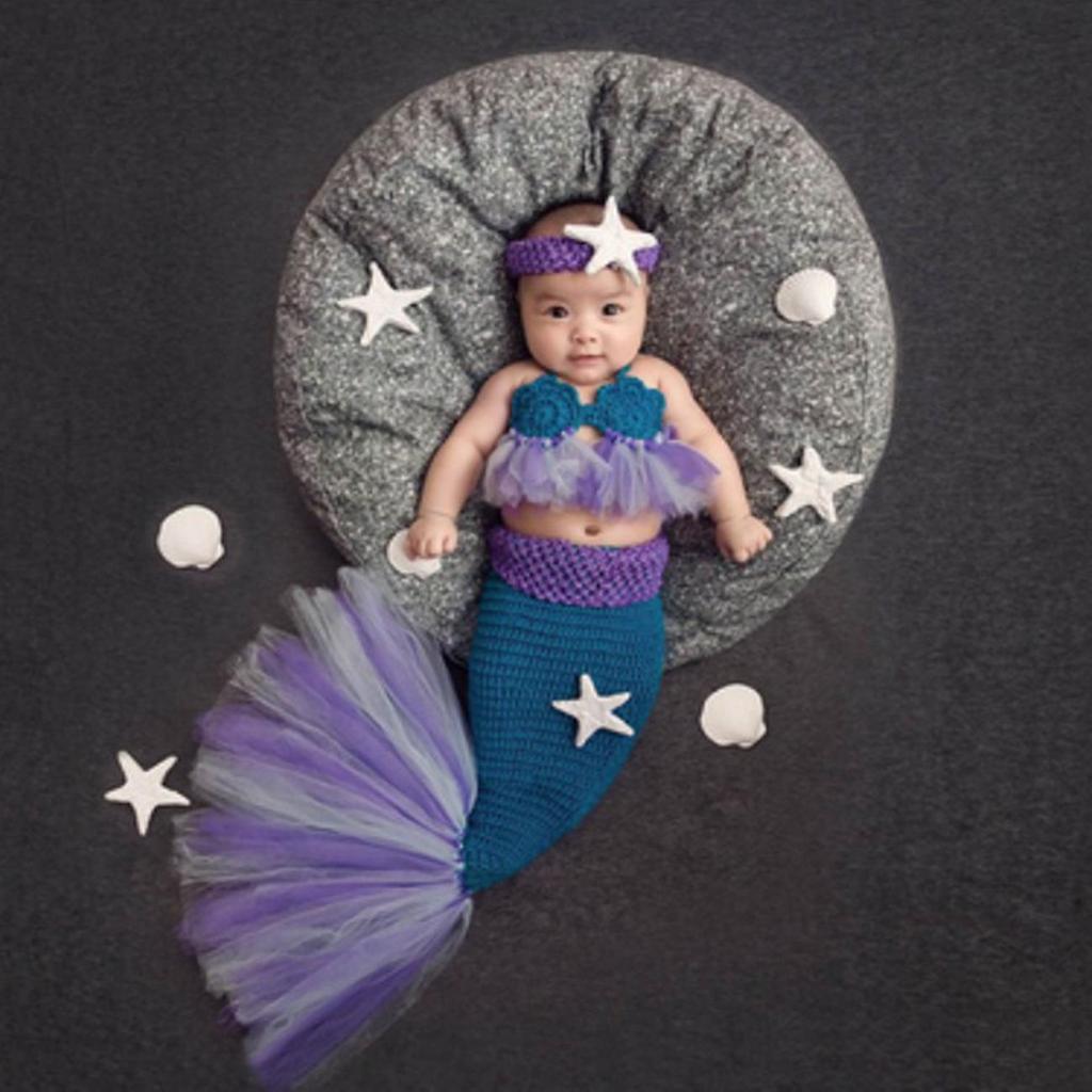 Newborn Baby Mermaid Knit Sweater Photo Outfit with Pearls