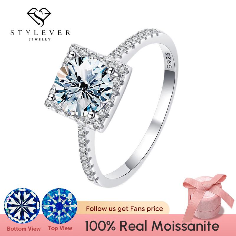 

Stylever Роскошные квадратные кольца с драгоценным камнем Муассанит 1 карат для женщин, юбилейная свадьба, стерлинговое серебро 925 пробы, ювелирные украшения