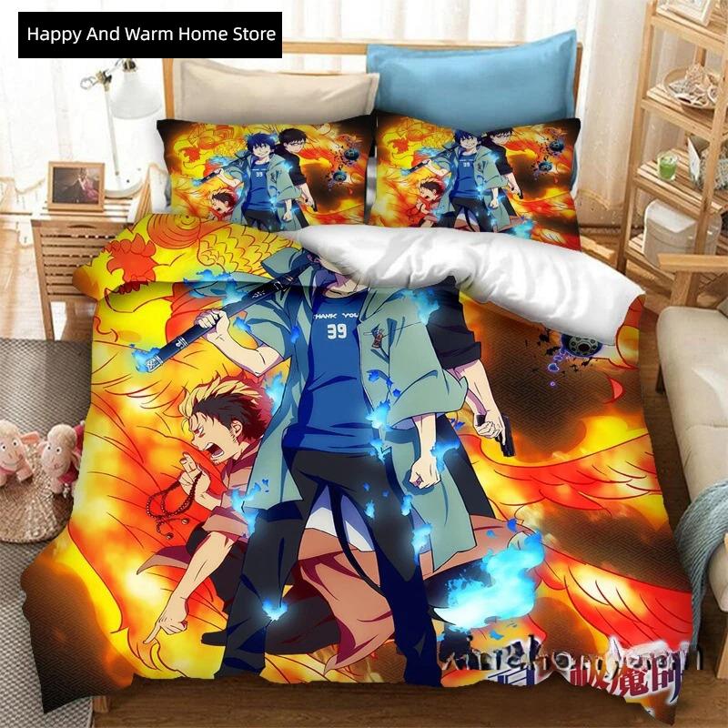 Fashion 3D Printing Anime Blue Exorcist Beding Set Soft Duvet Covers Pilowcases One Piece Warm Comforter Beding Sets Bedclothes Bed