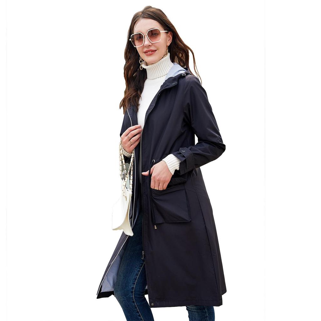 Women's Fashion Casual Solid Color Print Spring Autumn Long Sleeve Hooded Jackets & Coats