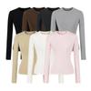 Women's American-Style Long Sleeve Fitted T-Shirt with Stylish Shoulders, Perfect for Autumn and Winter, Imitation Wool Base Layer.