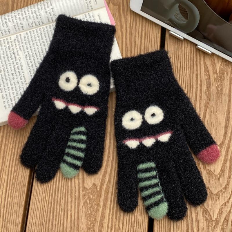 Funny Monster Finger Touch Screen Plush Knitted Gloves Cute Winter Knitted Gloves Warm Thickened Velvet Split Finger Gloves