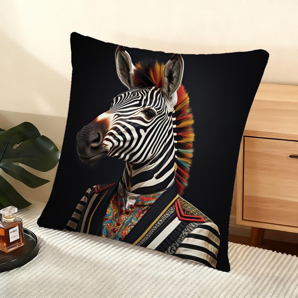 Zebra Dressed Up Portrait Cushion Cover Soft Short Plush Pillow Cover Smooth Cozy Texture Aesthetic Cushion Case Home Decor