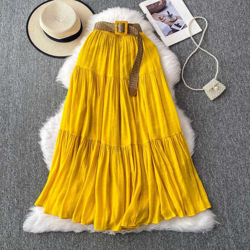 White Skirt Women clothes 2025 Summer Small Mid-Length Casual High Waist Slimming Big Hemline Puffy Cake Skirt