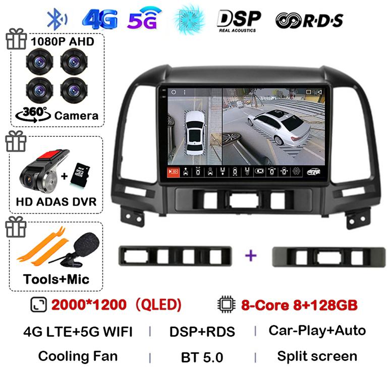Android 14 Carplay Auto Car Radio For Hyundai Santa Fe 2 2006-2012 4G+WIFI Multimedia Player GPS 2Din Autoradio Stereo Head Unit